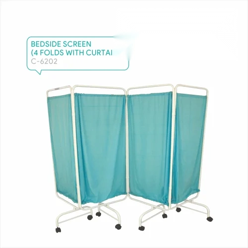 C 6202 4 Folds With Curtains Bedside Screen