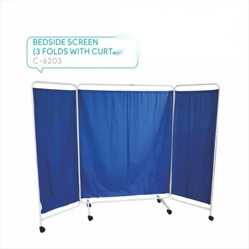 C 6203 3 Folds With Curtains Bedside Screen