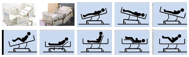 Multi-Function Electric ICU Hospital Bed Functional Positions Diagram