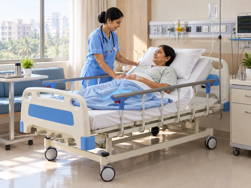 Three-Function Manual Hospital Bed with Collapsible Rails