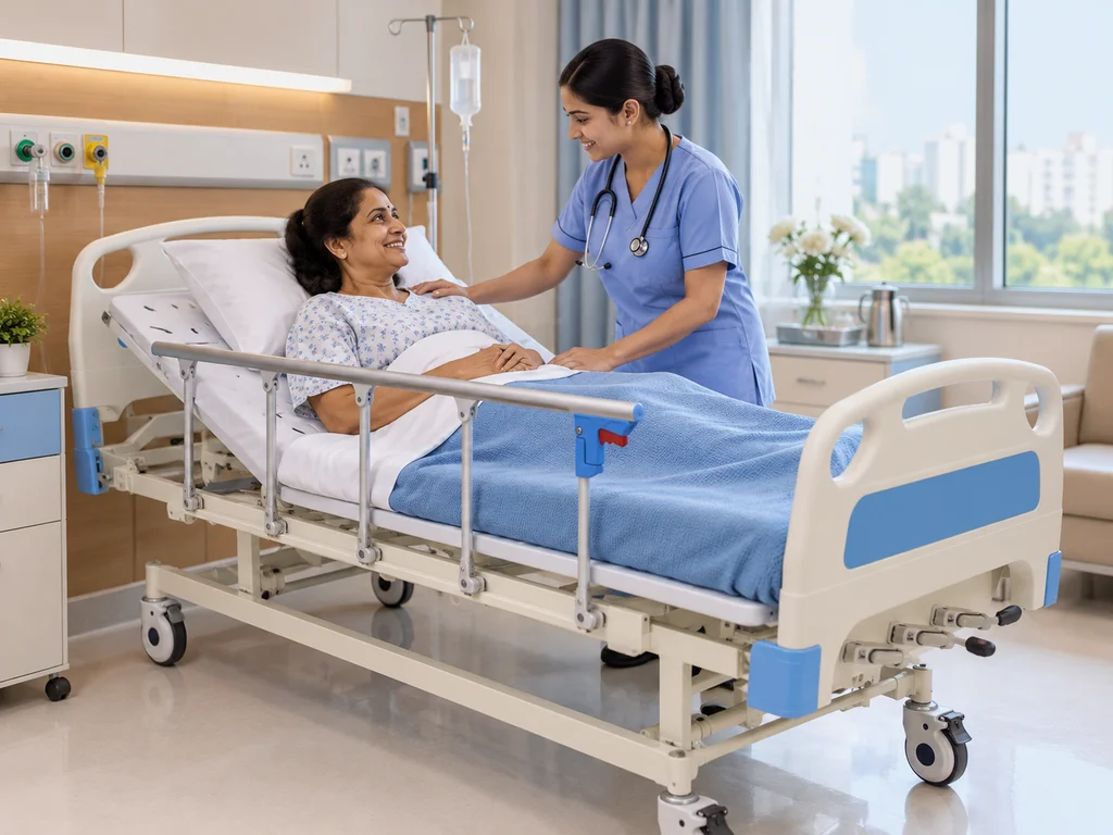 Three-Function Manual Bed with ABS Rails & Central Lock