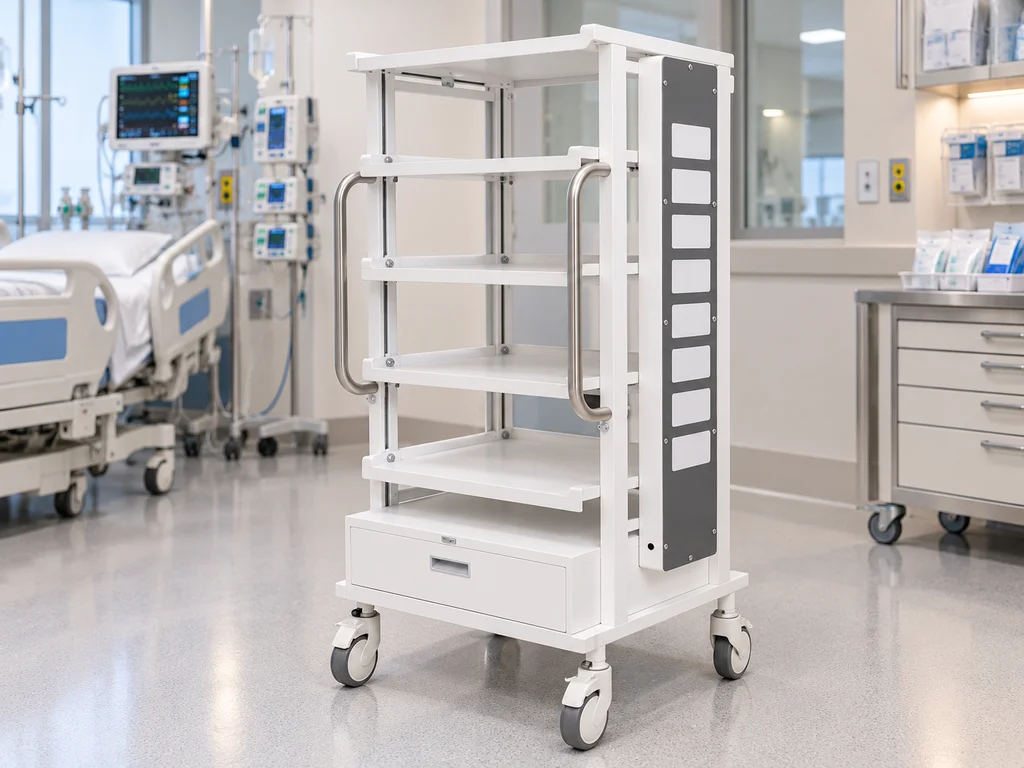 ENDOSCOPY TROLLEY WITH SIDE ACCESSORY PANEL