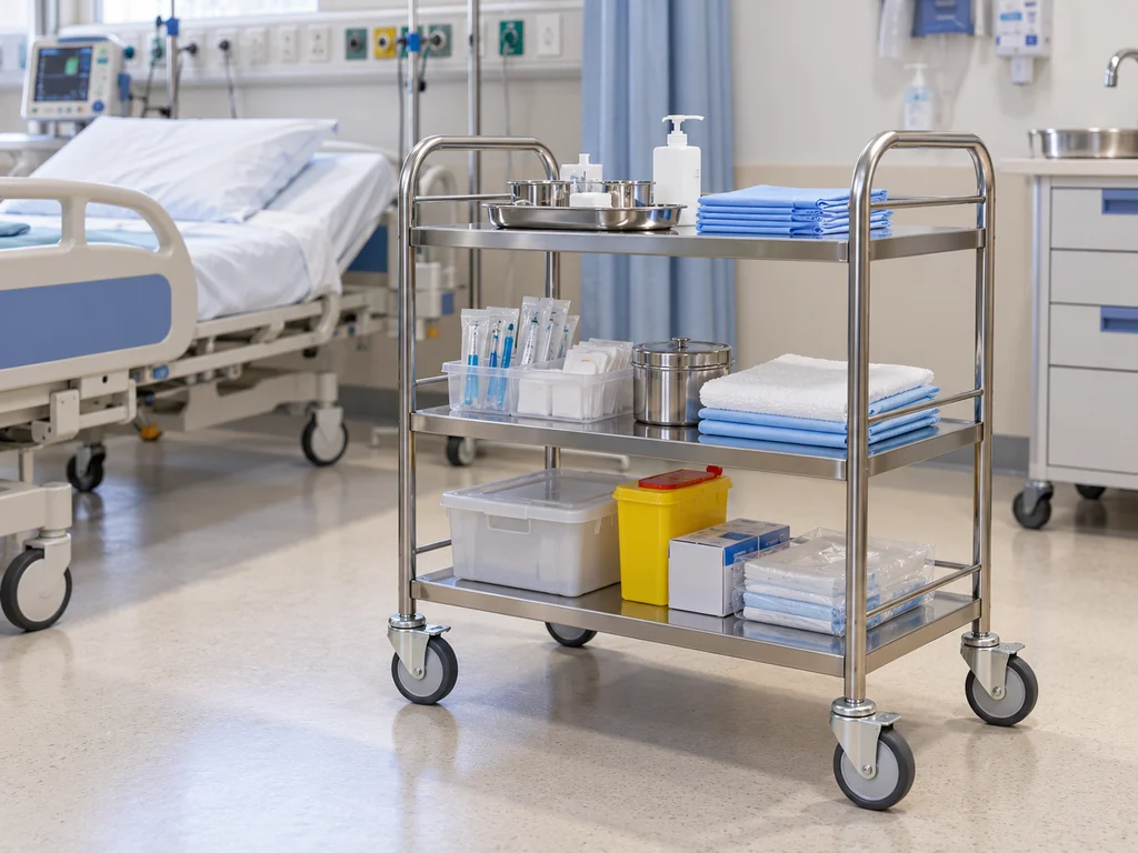 STAINLESS-STEEL INSTRUMENT TROLLEY – THREE SHELVES