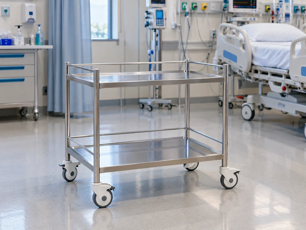 STAINLESS-STEEL INSTRUMENT / EQUIPMENT TROLLEY – TWO SHELVES