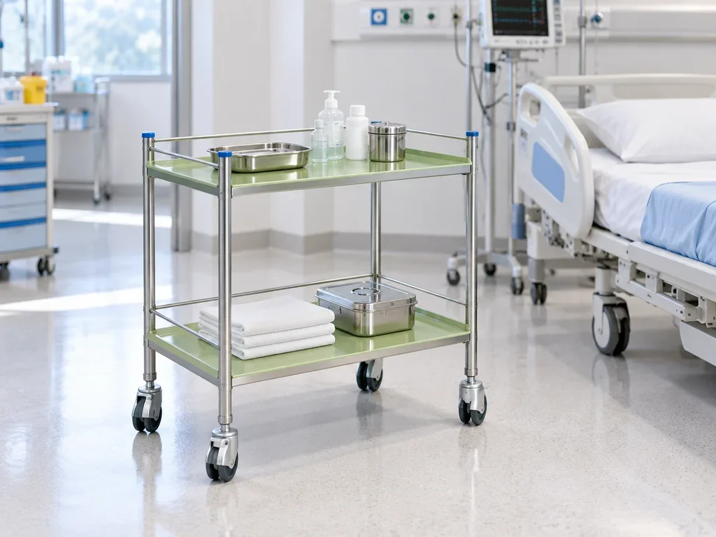 STAINLESS-STEEL INSTRUMENT TROLLEY – TWO SHELVES