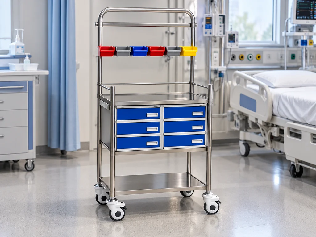 SS CRASH CART WITH PULL-OUT TRAY