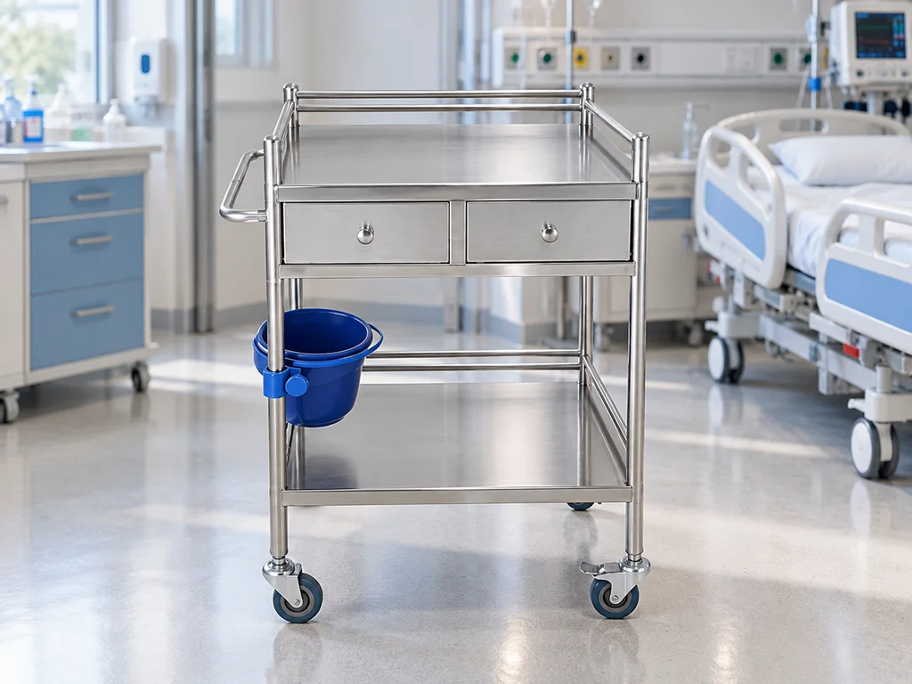 Medicine Trolley - Two Drawer with Bucket Holder