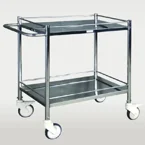 STAINLESS-STEEL INSTRUMENT TROLLEY – TWO SHELVES WITH PUSH HANDLE Image 1