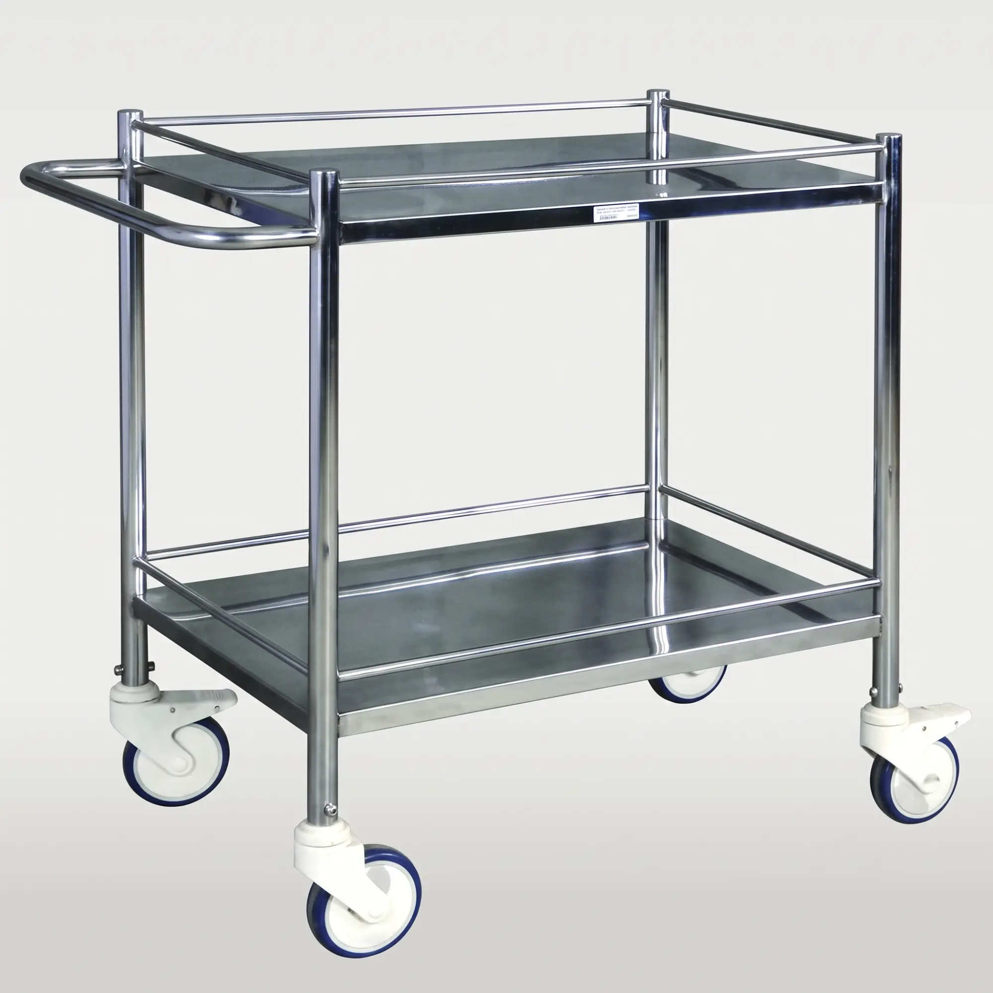 STAINLESS-STEEL INSTRUMENT TROLLEY – TWO SHELVES WITH PUSH HANDLE Image 2