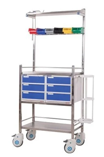 SS CRASH CART WITH SIDE GUARD RAIL Image 1