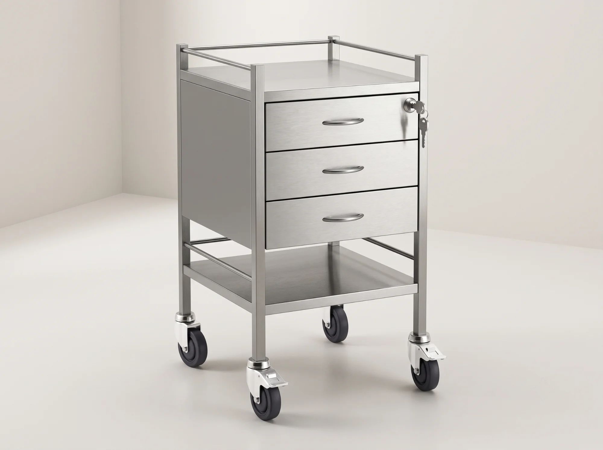 Compact Lockable Medicine Trolley - Three Drawer Image 2